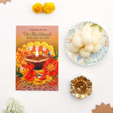 Akhand Jyoti Diya with Greeting Card and Rasgulla